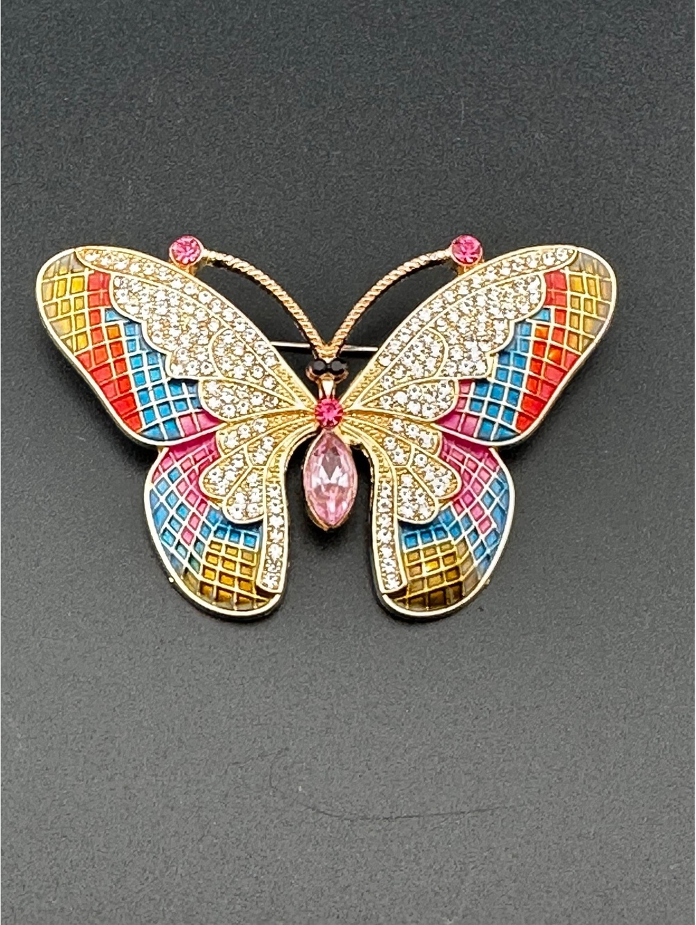 Vintage Multicolor Butterfly Brooch Pin with Rhinestones